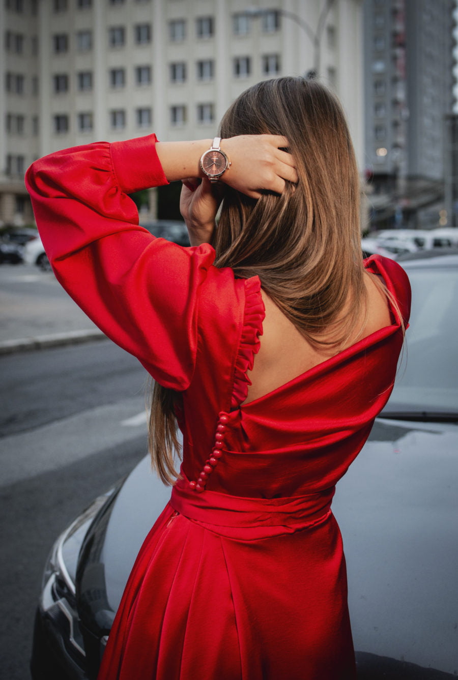 kobiecowo Czerwona sukienka z perłowymi guzikami - Kobiecowo - internetowy butik z odzieżą damską