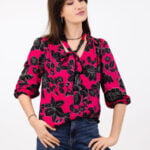 Fuksjowa bluzka z fontaziem - Kobiecowo - internetowy butik z odzieżą damską