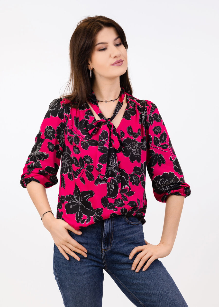 Fuksjowa bluzka z fontaziem - Kobiecowo - internetowy butik z odzieżą damską