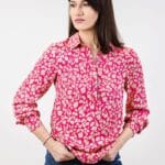 beżowo fukcjowa bluzka koszula Beżowo fuksjowa koszula zapinana na guziki - Kobiecowo - internetowy butik z odzieżą damską