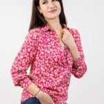 beżowo fuksjowa bluzka koszula Beżowo fuksjowa koszula zapinana na guziki - Kobiecowo - internetowy butik z odzieżą damską