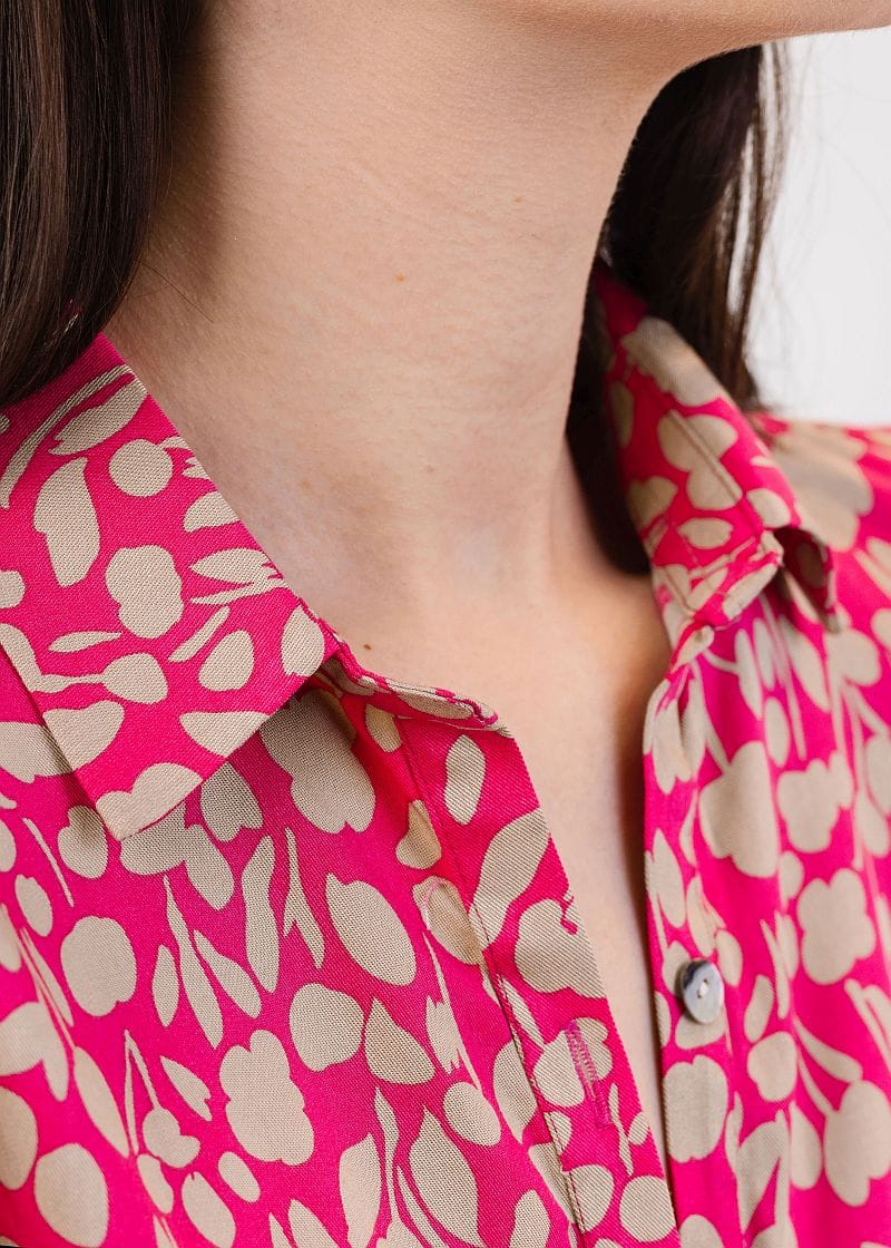 639A6502A-1 Beżowo fuksjowa koszula zapinana na guziki - Kobiecowo - internetowy butik z odzieżą damską