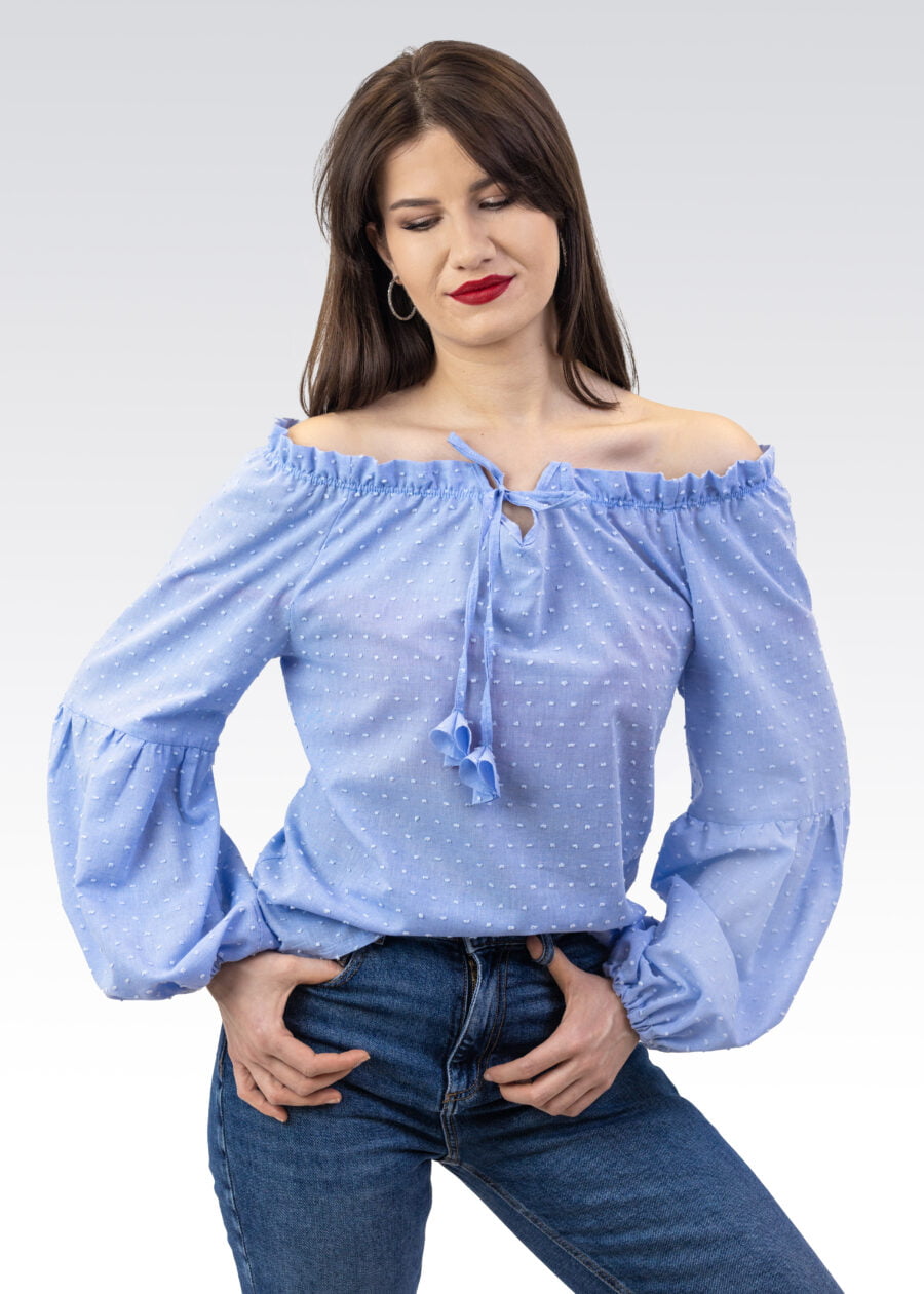 Niebieska bluzka w kropki - Kobiecowo - internetowy butik z odzieżą damską