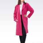 Płaszcz pepita fuksjowo różowy - Kobiecowo - internetowy butik z odzieżą damską