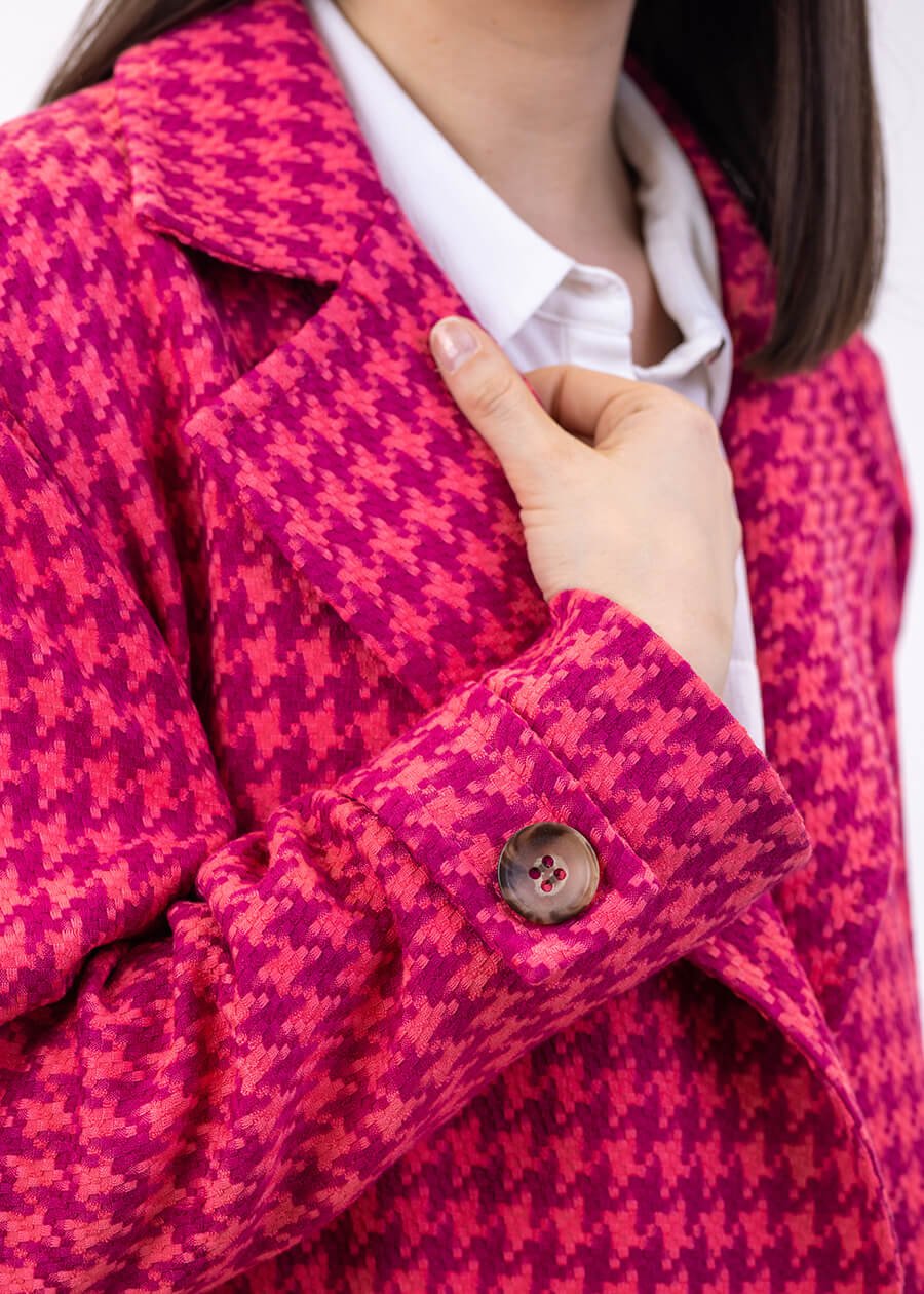 Płaszcz pepita fuksjowo różowy - Kobiecowo - internetowy butik z odzieżą damską