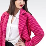 Płaszcz pepita fuksjowo różowy - Kobiecowo - internetowy butik z odzieżą damską