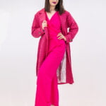 Płaszcz pepita fuksjowo różowy - Kobiecowo - internetowy butik z odzieżą damską