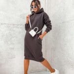 Czekoladowa sukienka z kapturem - Kobiecowo - internetowy butik z odzieżą damską