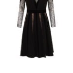 Czarna sukienka w beżowe pasy z koronki Aneta Kręglicka - Kobiecowo - internetowy butik z odzieżą damską